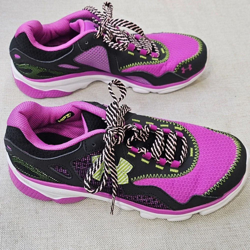 Under Armour Micro G Running Shoes Youth 4.5Y Purple Black Neon Green‎ 1241824